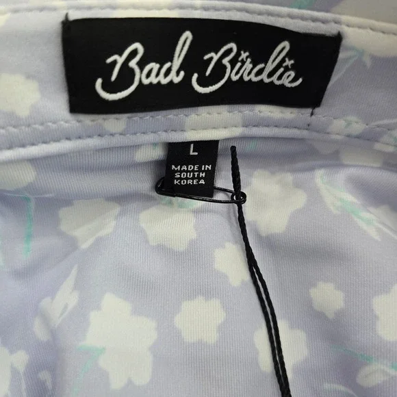 Bad Birdie Mens Golf Polo Shirt Blue Floral Print Short Sleeve Size L Athleisure